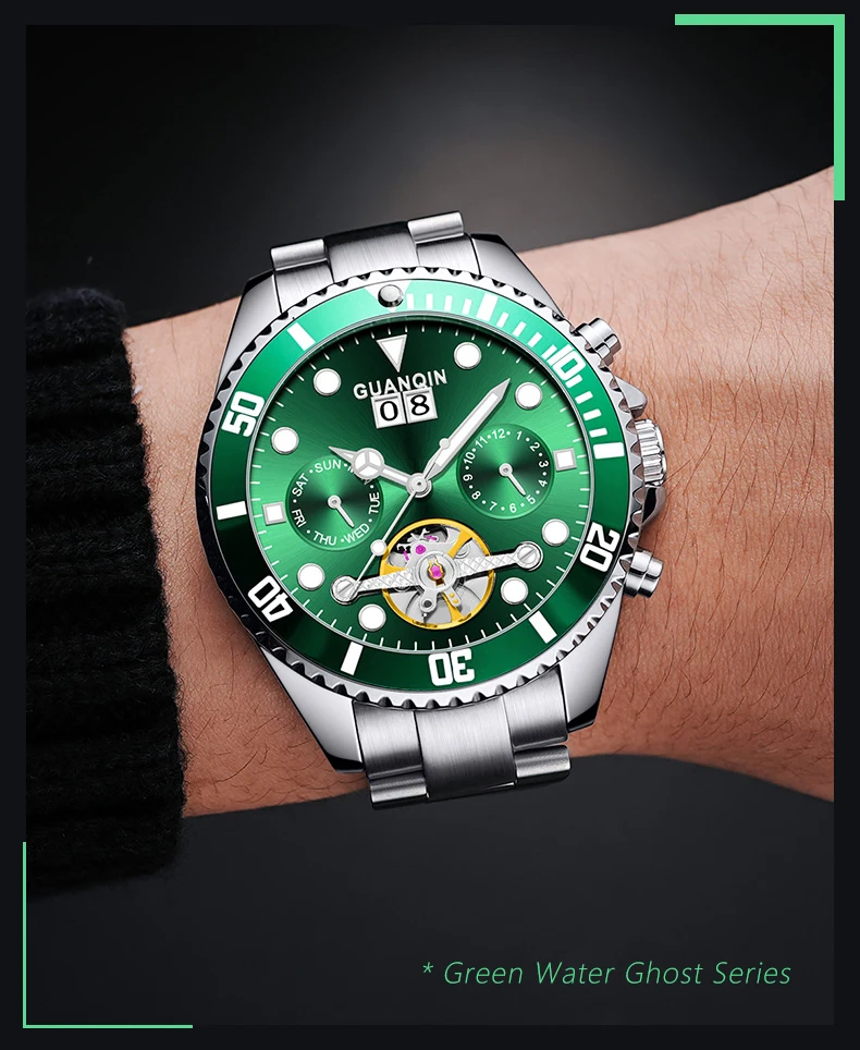 GUANQIN Orologio meccanico automatico originale da uomo, 42 mm, quadrante grande, scheletro, data, settimana, orologi da polso da uomo di lusso di alta marca_voghion.com