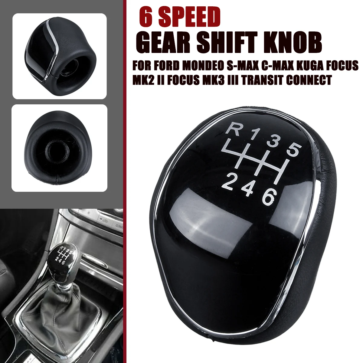 

5/6 Speed Gear Stick Knob Head Lever leather Car Adapter Replacement for Ford Mondeo IV Focus MK2 MK3 C-MAX Kuga Car Accessories