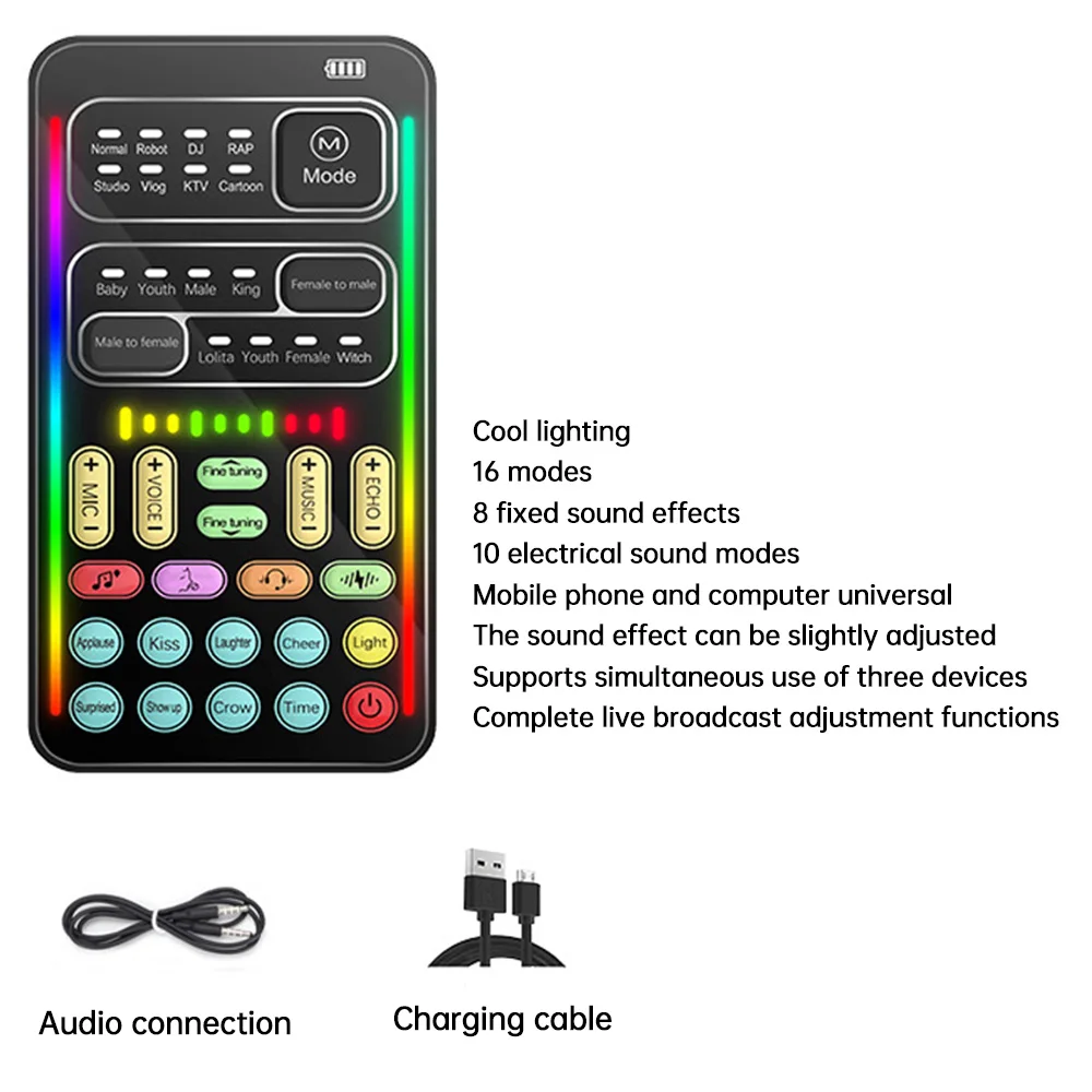 Mini Multiple Audio Effect Voice Changer Compatível com Bluetooth Live Sound Cards Ultra-fino Portátil Live Sound Card Mic Tool h i9 - Image 5