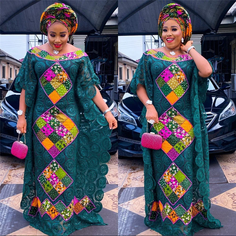 

MD Plus Size African Lace Dresses Elegant Women Traditional Dashiki Boubou Wedding Party Hippie Gown Turkey Wears For Ladies