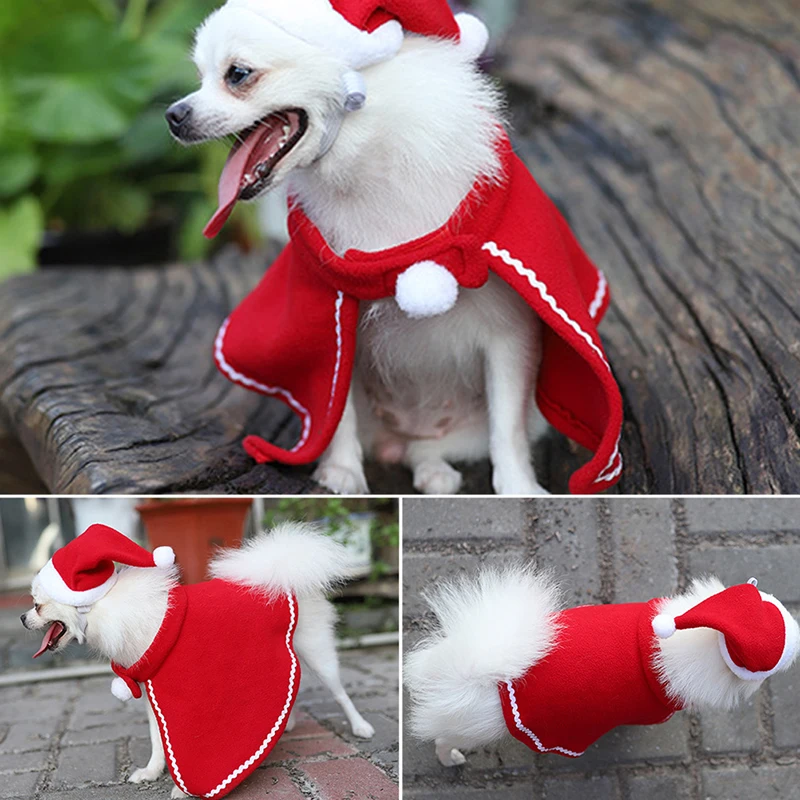 

Christmas Dog Cloak Hat Set Pet Dog Coat Cape Dog Clothes Puppy Apparel 1PC dogs clothes disfraz para perro