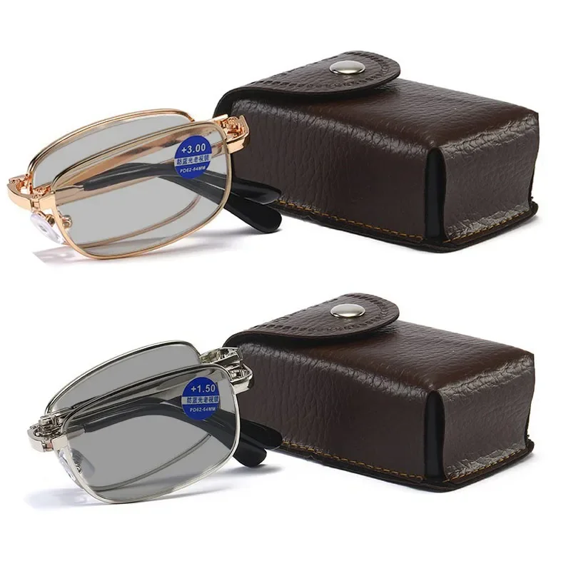 Vintage-Faltbrille mit photochromen Gläsern und Etui, für Damen und Herren, ideal für den Außenbereich, tragbar, mit UV-Schutz, für Brillengläser mit Minuswert –1,0 bis -4,0.