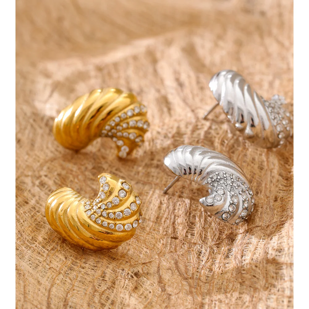 Yhpup Stainless Steel Zirconia Croissant Stud Earrings Women