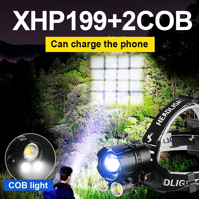 New XHP199 Most Powerful Headlamp XHP160 COB Led Headlamp USB