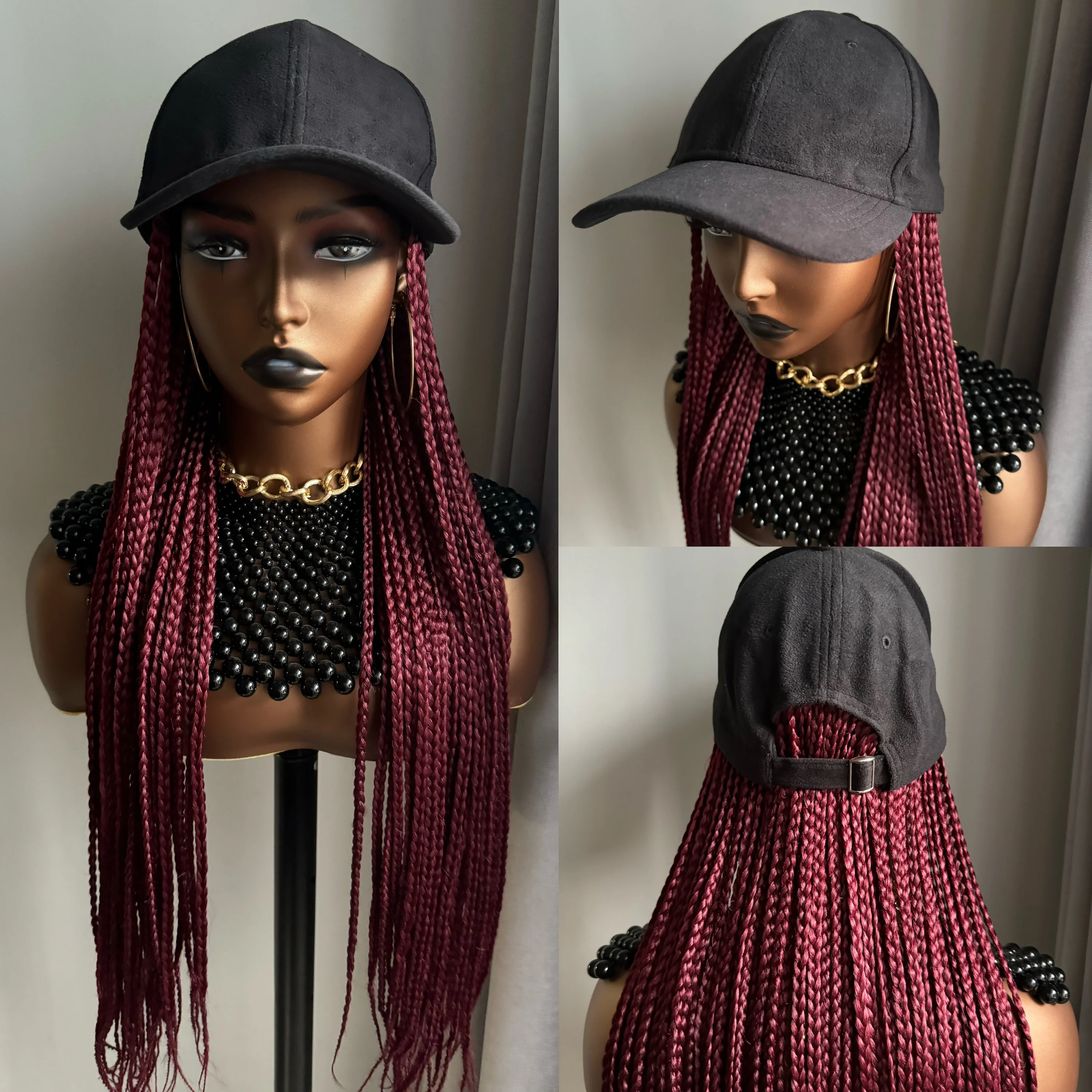 WIGERA Rainbow Ombre On Cheap Long Box Braided Synthetic Wig With Silver Baseball Cap Braiding Hair Extensions For Women
