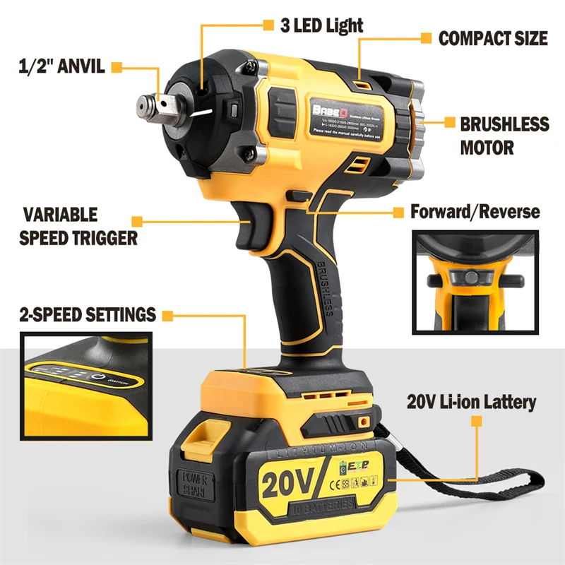 2000N.M Brushless Electric Impact Wrench 1/2 inch Cordless Rechargeable High Torque Hand Drill Power Tool For Makita 18V Battery 4