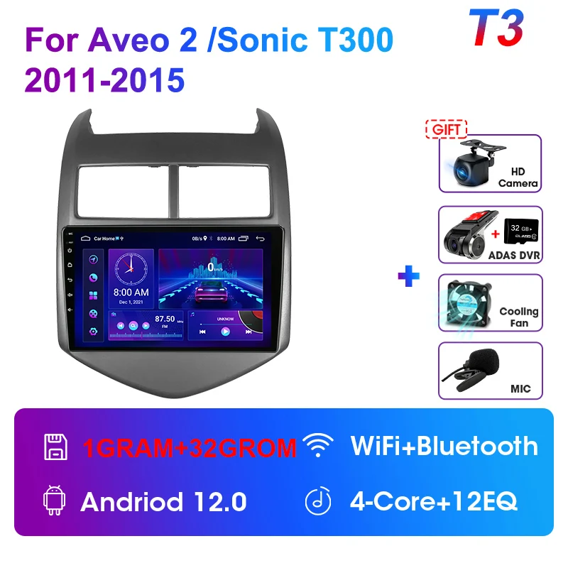 thumbnail image 1 of JMCQ Android 12 para Chevrolet Aveo 2 Sonic T300 2011 - 2015 Reproductor multimedia para automóvil CarPlay GPS 2 Din Navegación Estéreo Unidad principal, 1 of 5