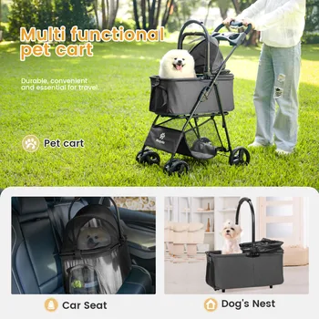 Wedyvko Luxury Detachable Pet Stroller Light Cup Holder Design Four-wheeled Universal Wheel Dog Cart Outdoor Travel Carrying Bag 6