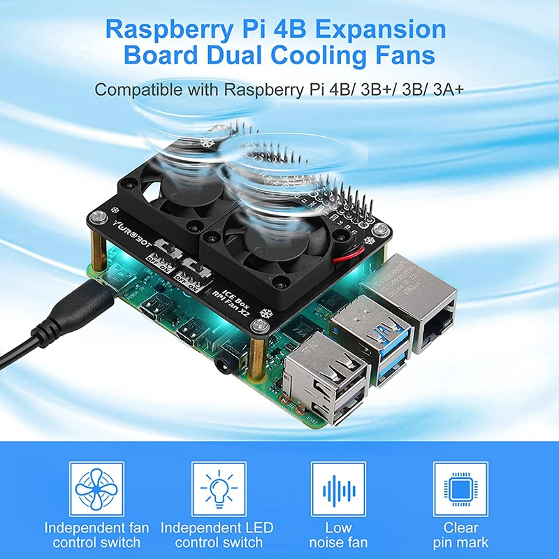 Raspberry Pi 4 �ð� ��ǳ�� HAT, �ڵ� ���� LED GPIO �ͽ��ټ� ����, Raspberry Pi 4B 3B + 3B 3A +