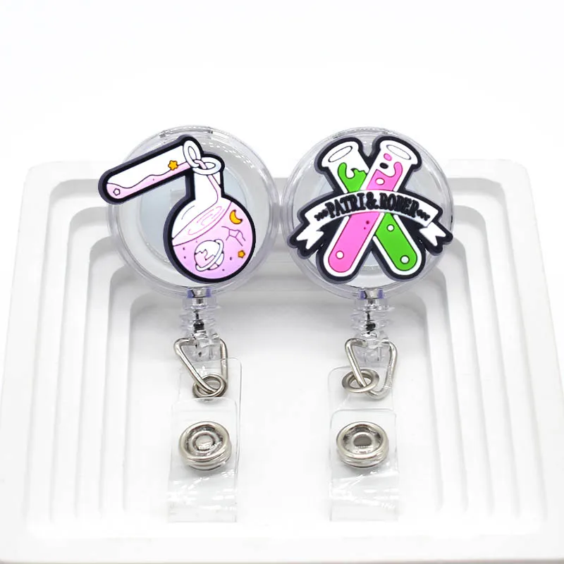 Retractable Badge Reel Badge Holder ID Card Holder Lanyard Science Art Test Tube DNA Microscope Chemical Silicone 1 PCS