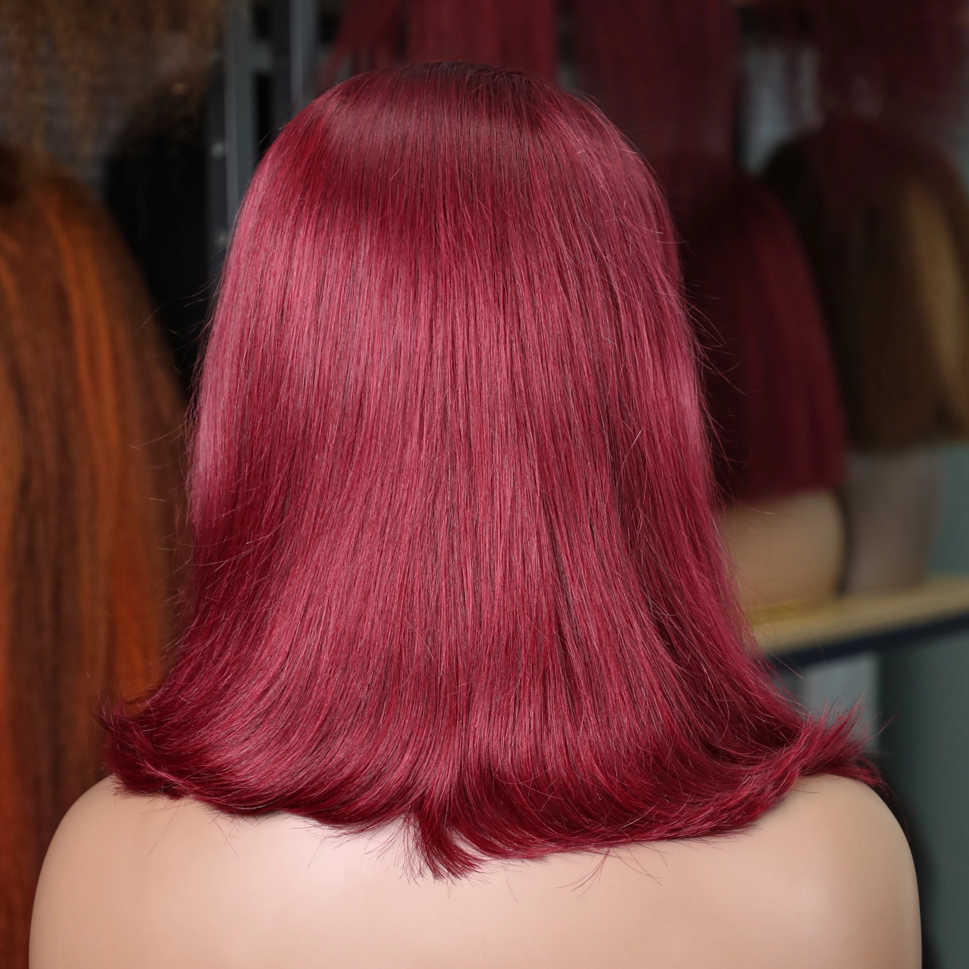 Burgundy Transparent Bob Human Hair Wig Image 7