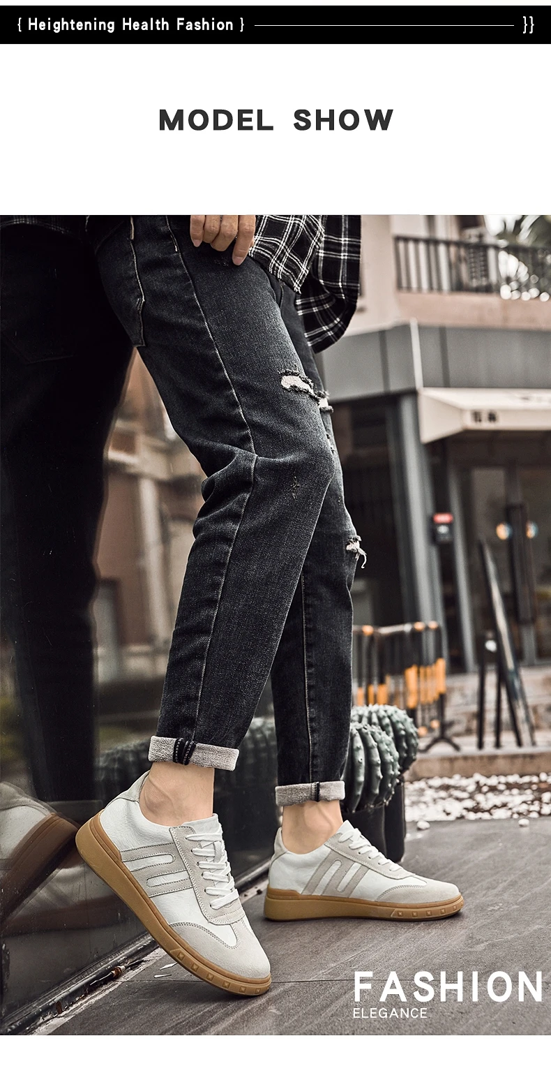 Kuh Wildleder Aufzug Turnschuhe Männer Casual Leder Runde Kappe Lift Sport Frauen Lace Up Mode Patchwork 6CM Höhe Zunehmende schuhe – Detail 8