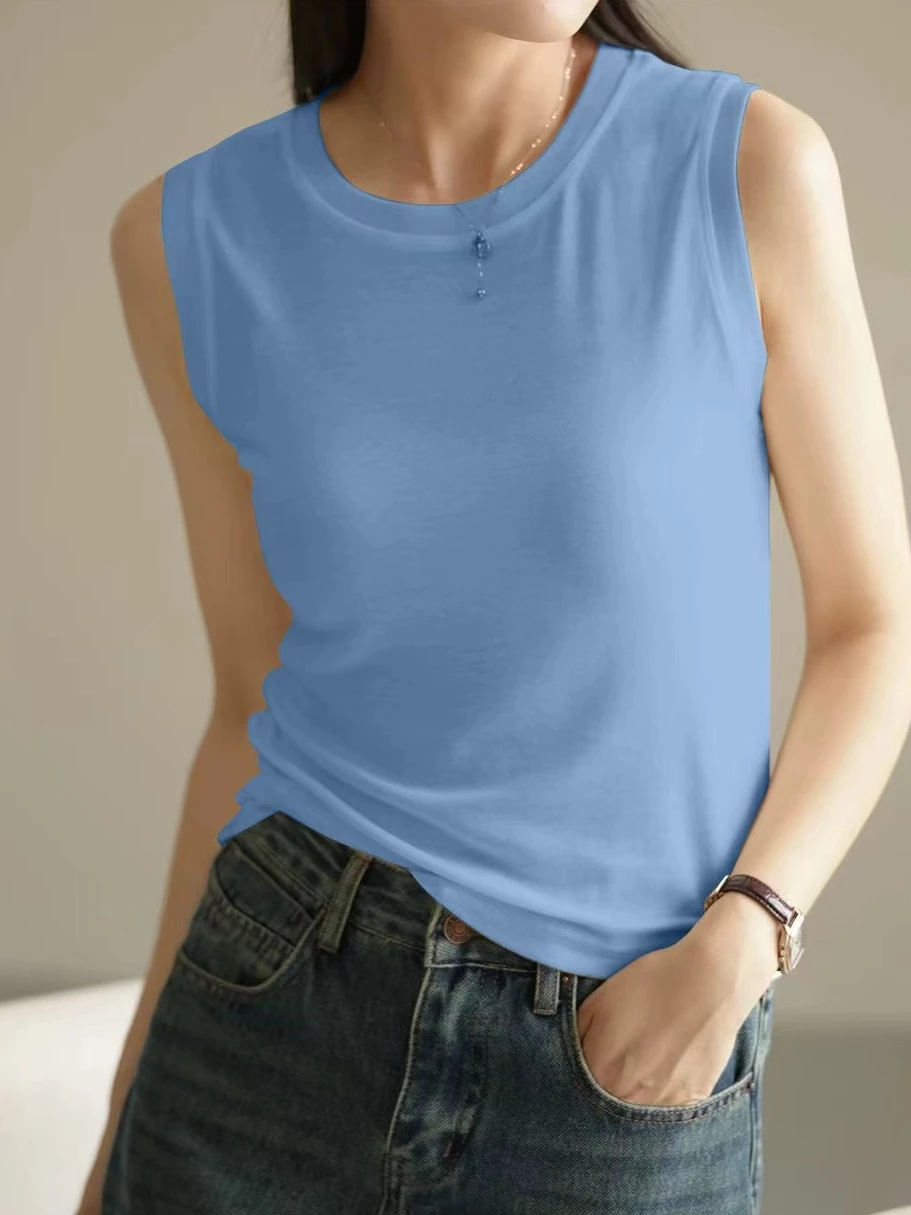 Modal Women's Slim Fit Tank Top round Ne Strap Vest Svel T-irt Underwear Base Layer Spring Summer New Arrival