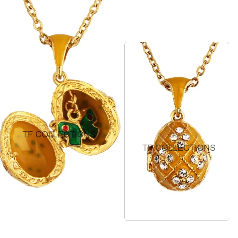 YAFFIL 2025 New Enamel Handmade Brass Vintage Egg Crystal Necklace That Can Be Opened As A Gift For A Woman Or Child 3