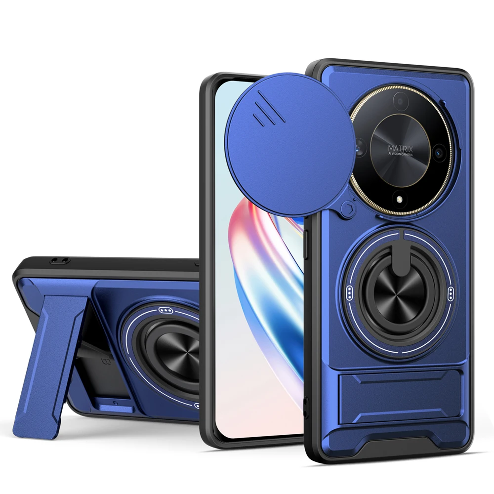 Magnetic Phone Case with Slide Camera Protection and Upright Kickstand - Shockproof Cover