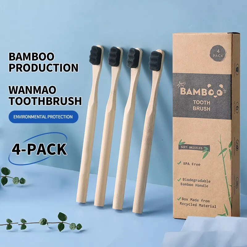 Bamboo Charcoal Toothbrush Soft Portable Toothbrush Biodegradable Bamboo Toothbrush Environmentally Friendly Natural Material Ultra Dense and Soft Bristles