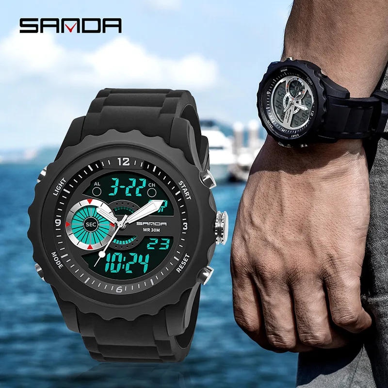 Nouvelle montre SANDA pour homme, montre électronique à double affichage, montre de sport tendance pour l'extérieur, montre de mode.