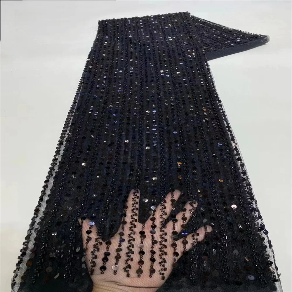 

Африканская Тяжелая кружевная ткань 2024 высокого качества 5 ярдов нигерийские блестки тюль материал для свадебного платья