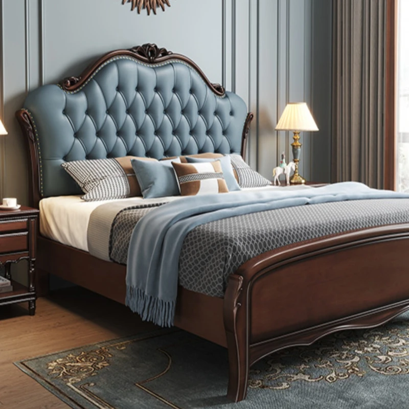 

Kids European Double Bed Royal Nordic Wood King Size Frame Double Bed Headboard Girl Letti Matrimoniali Furniture For Bedroom