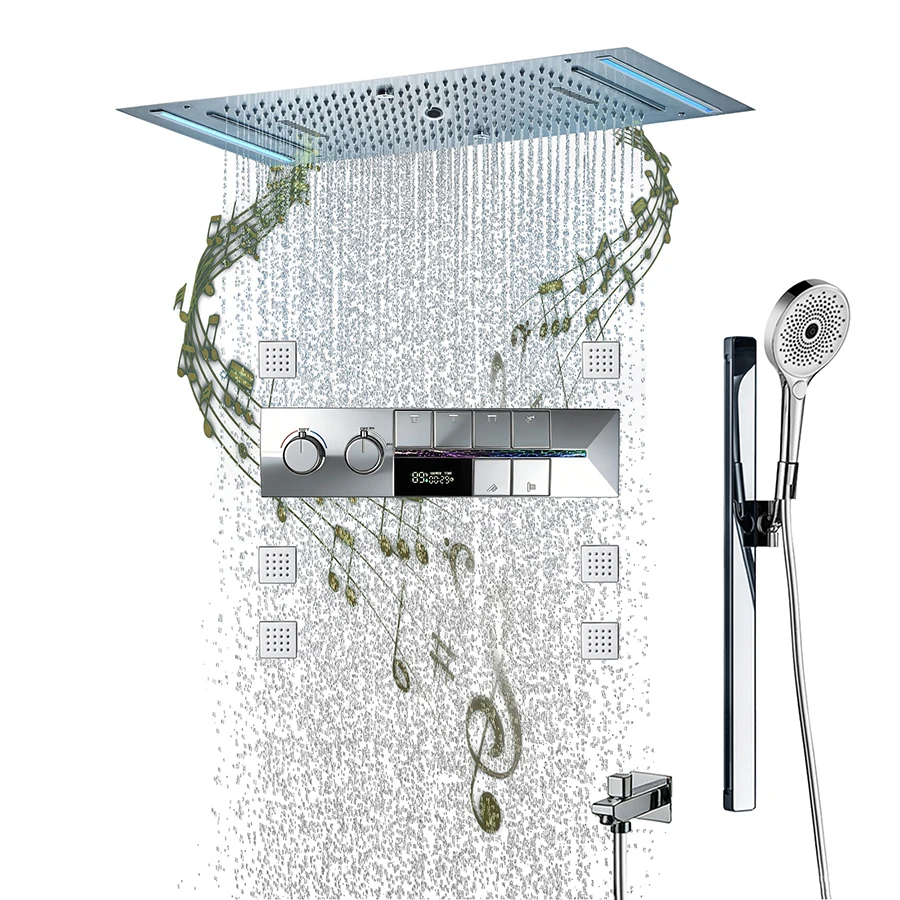 ชุดฝักบัวอัจฉริยะ Qlonn 6 ฟังก์ชั่น ขนาด 638*338 มม. พร้อมไฟ LED ฝักบัวอาบน้ำ ก๊อกน้ำในห้องน้ำ ระบบควบคุมอุณหภูมิแบบเทอร์โมสแตติก หัวฉีดนวดตัว 1