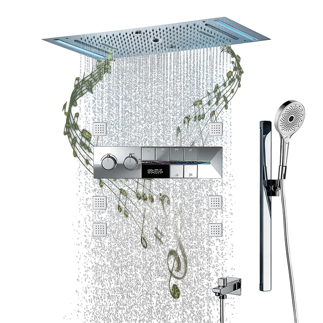 ชุดฝักบัวอัจฉริยะ Qlonn 6 ฟังก์ชั่น ขนาด 638*338 มม. พร้อมไฟ LED ฝักบัวอาบน้ำ ก๊อกน้ำในห้องน้ำ ระบบควบคุมอุณหภูมิแบบเทอร์โมสแตติก หัวฉีดนวดตัว 1