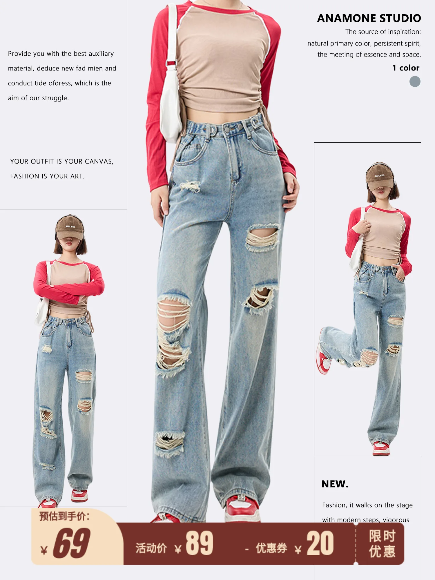 

Women Blue Ripped Jeans Y2k Vintage Oversize Cowboy Pants Harajuku High Waist Denim Trousers 90s Aesthetic 2000s Trashy Clothes