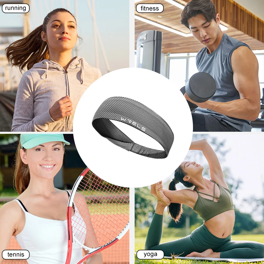 Summer Sport Headband Breathable Fitness Sweatband Non Slip Elastic Tennis Headband Sweat Wicking Lightweight Running Hairband