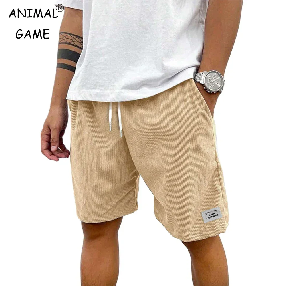 Summer Men Lightweight Corduroy Sweatpants Casual Shorts Men's Beach Shorts Basketball Short Solid Color Label Streetwear Men