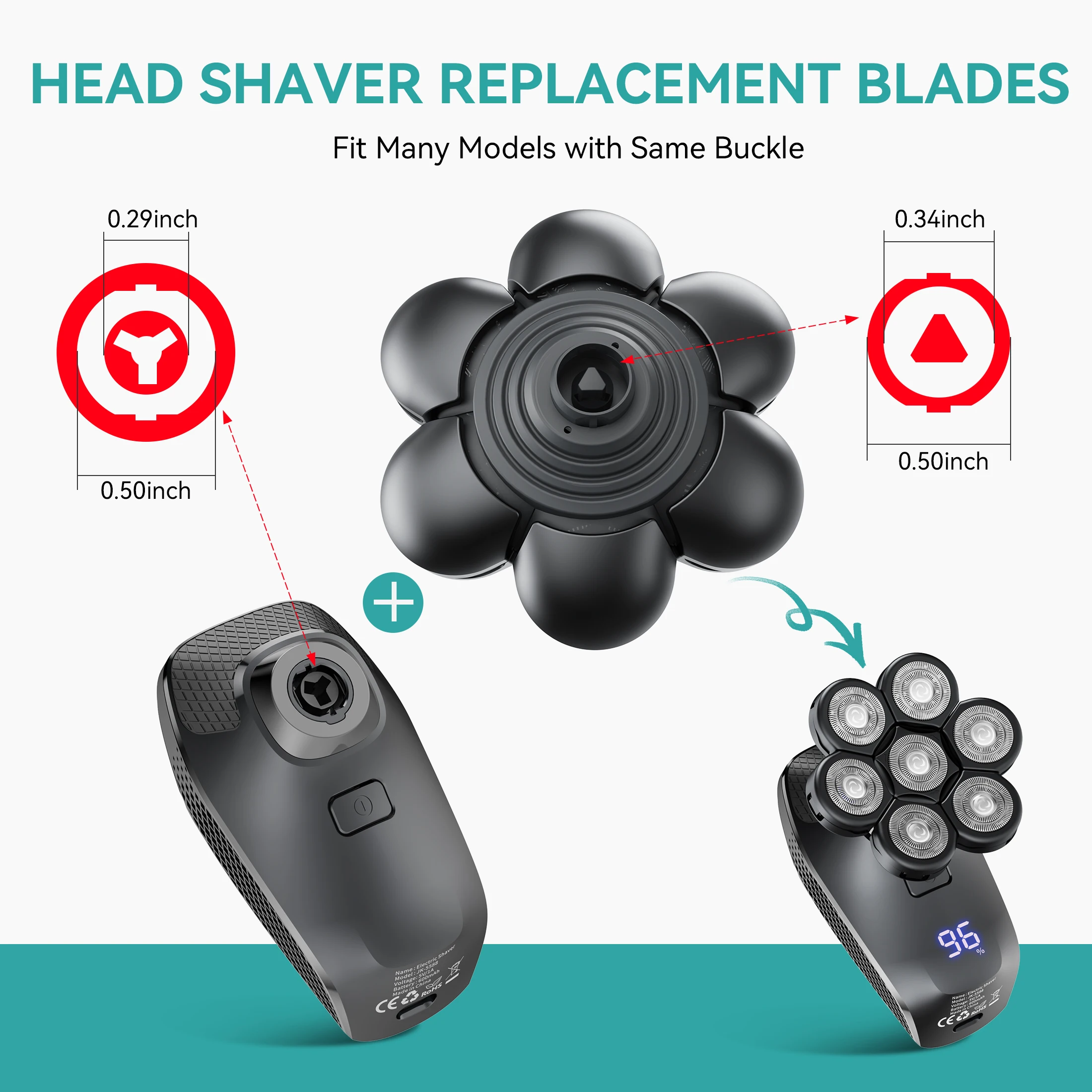 Kensen Razor Head Replacement Shaver Head Floating Washable Electric 7D Shavers Beard Practical Hair Trimmers Kit Cutter Blades 4