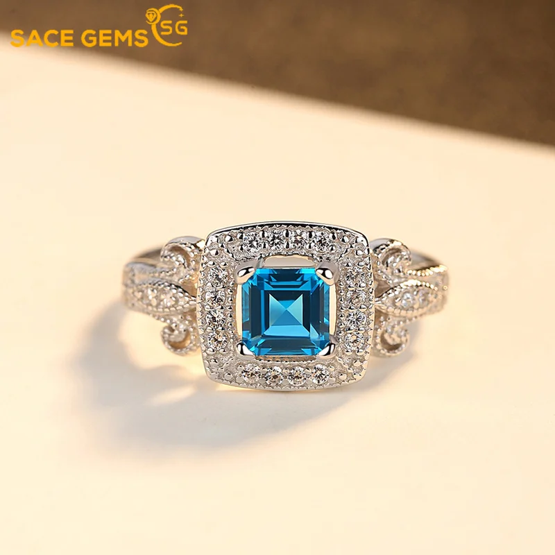 

SACE GEMS Rings for Women Fine Jewelry 925 Sterling Silver Inlaid with Sapphire High Quality Wedding Party Valentine's Day Gifts