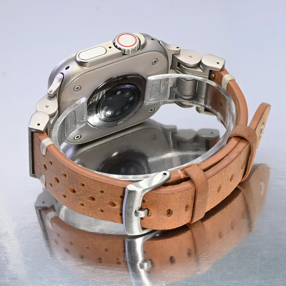애플 워치용 가죽 스트랩, 49mm, 시리즈 9, 8, 7, 45mm, 한국 남성 밴드, 아이워치 6, 5, 4, Se 3, 44mm, 42mm 팔찌