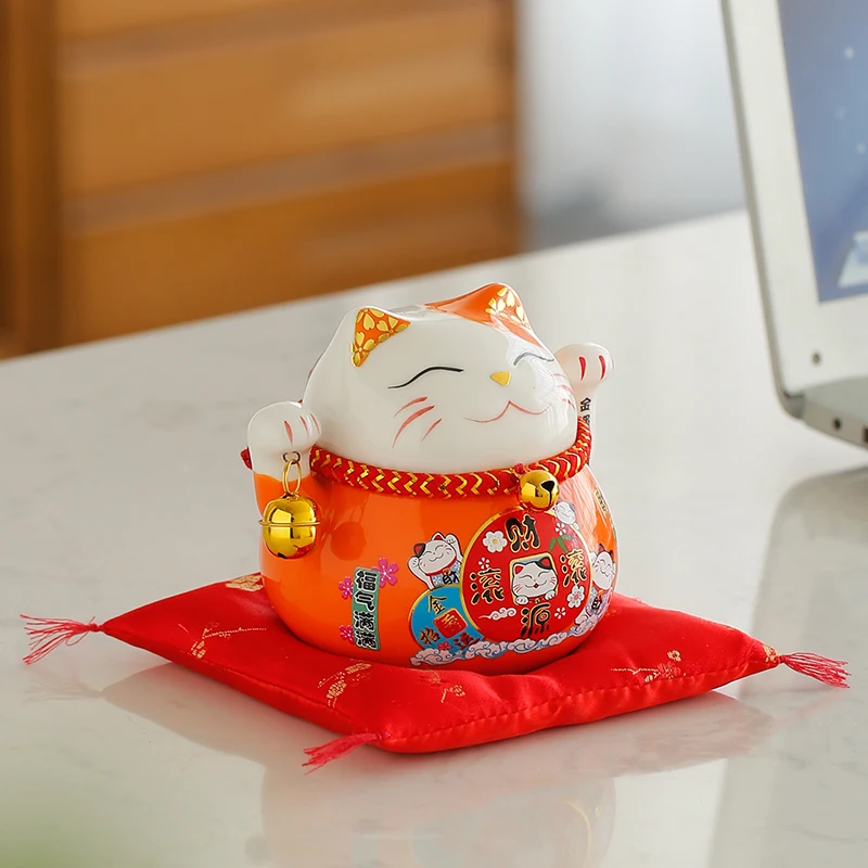 Maneki Neko Agitante In Ceramica - Gatto Portafortuna Giapponese Con Movimento Oscillante Per Decorazione Casa - Foto 12