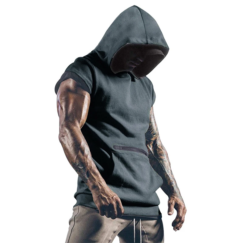 

Fashion Casual Loose Shirt 2024 Summer Sleeveless Hooded Vest Shirts Men Clothing Casual Solid Color Gym Tank T-shirts For Men
