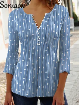 Fashion Elegant Polka Dot Print Bottoming Shirt Women New Autumn Long Sleeve Button V Neck Pullover Blouse Casual Office Tops 1