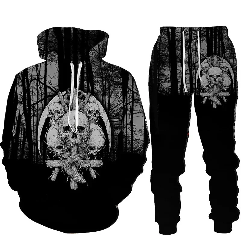 Men's Tracksuit Hoodies Set Hooded Graphic Skull 2 Piece Print Sports Casual Sports 3D Print Basic Streetwear Clothing