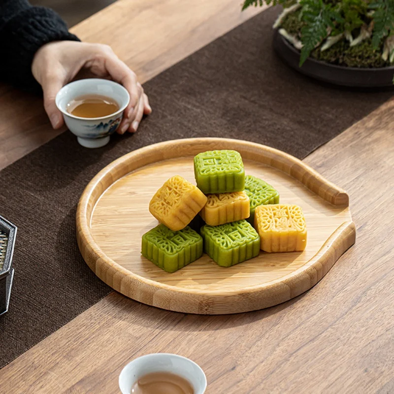 대나무 원형 차 트레이, 차 케이크, 차 액세서리, 차 서비스 플레이트