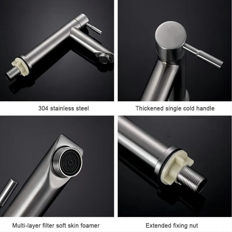 1/2Inch 304 Stainless Steel Single Cold Water Basin Faucet Deck Mounted Sink Faucet basin faucet