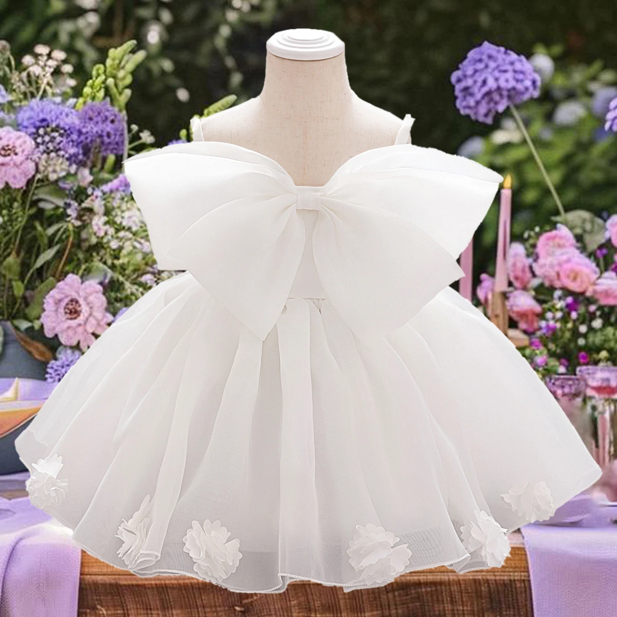 Elegant Pink Big Bow Party Dress for Baby Girls - Perfect for Baptisms, Weddings, and 1st Birthdays