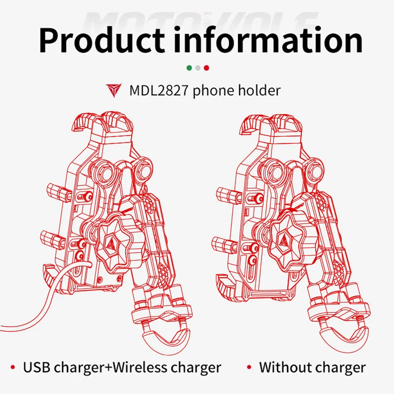Universal Motorcycle and Bicycle Phone Holder with Fast Charging Wireless Charger