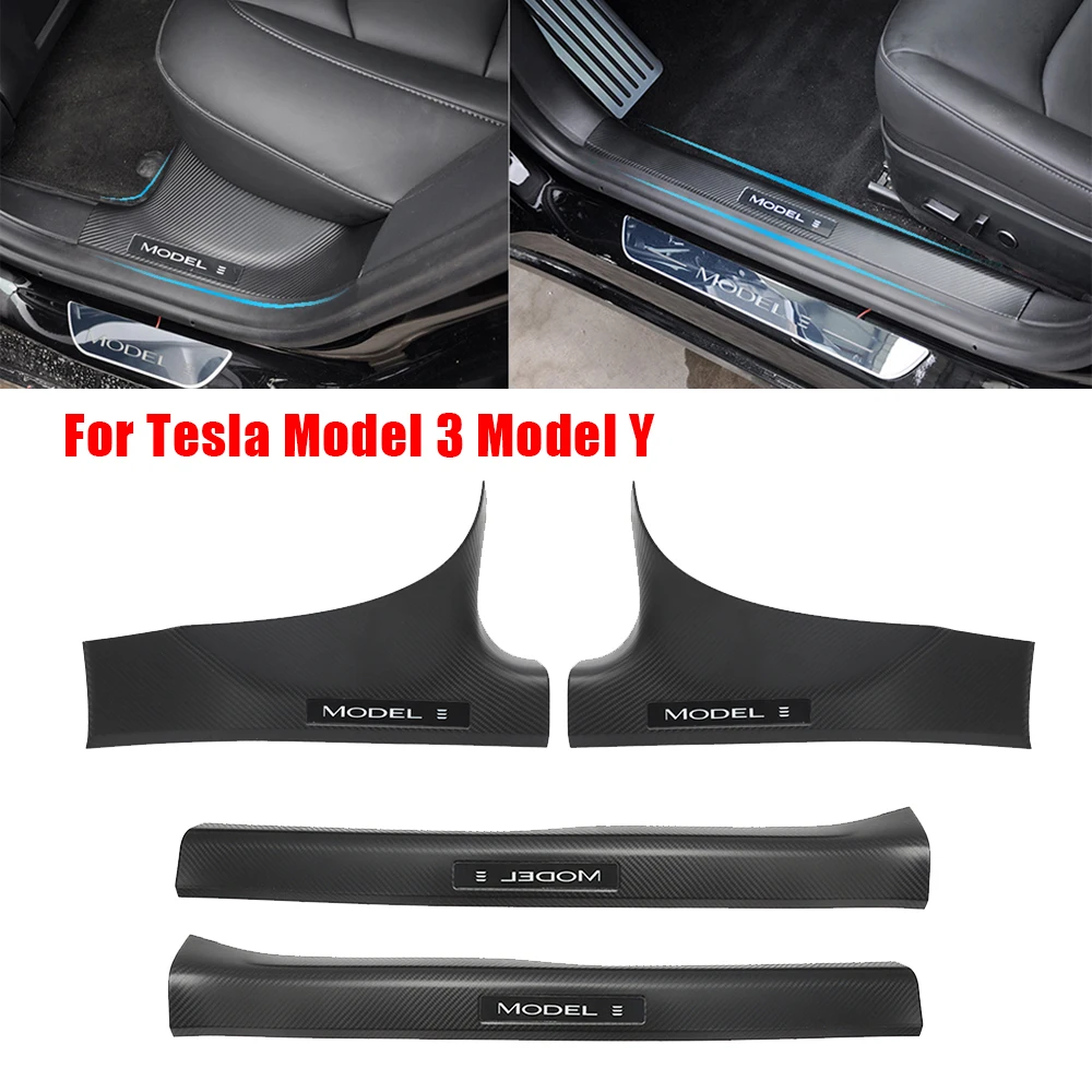 4 Packs Door Sill Protector For Tesla Model Y Model 3 2021 2022 Door