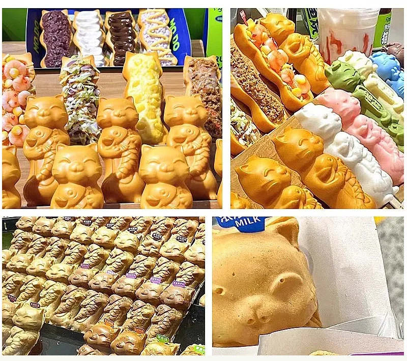 상업용 Taiyaki 메이커, 고양이 포옹 물고기 와플 베이킹 기계, 논스틱 코팅 스낵 장비, 전기 난방, 5 개