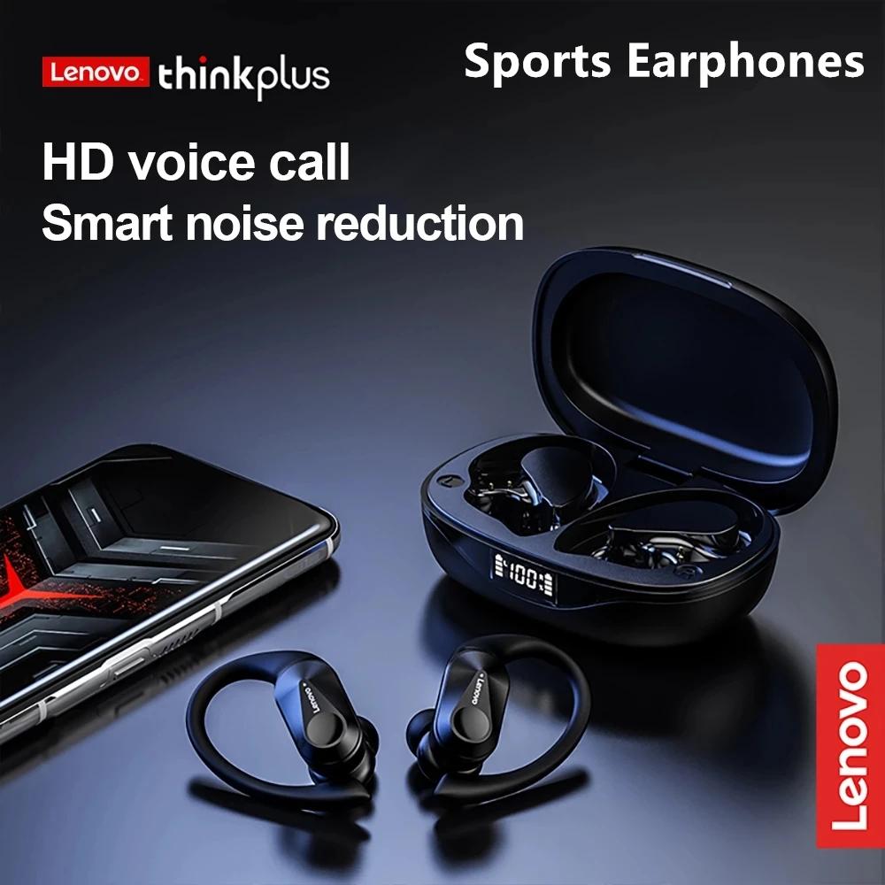Lenovo LP75 auriculares inalámbricos deportivos con micrófonos, Control de botones, pantalla de alimentación LED, sonido estéreo de alta fidelidad auriculares Bluetooth 5,3 TWS - Imagen 4