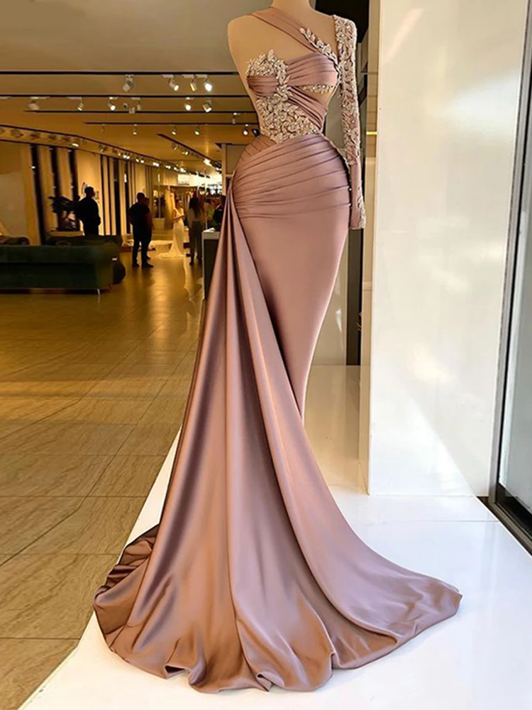 black evening dresses Dirty Pink Meramid Long Party Dress 2022  Appliques Squines Long Sleeves Prom Dresses Evening Gowns Vestidos De Festa long sleeve formal dresses Evening Dresses