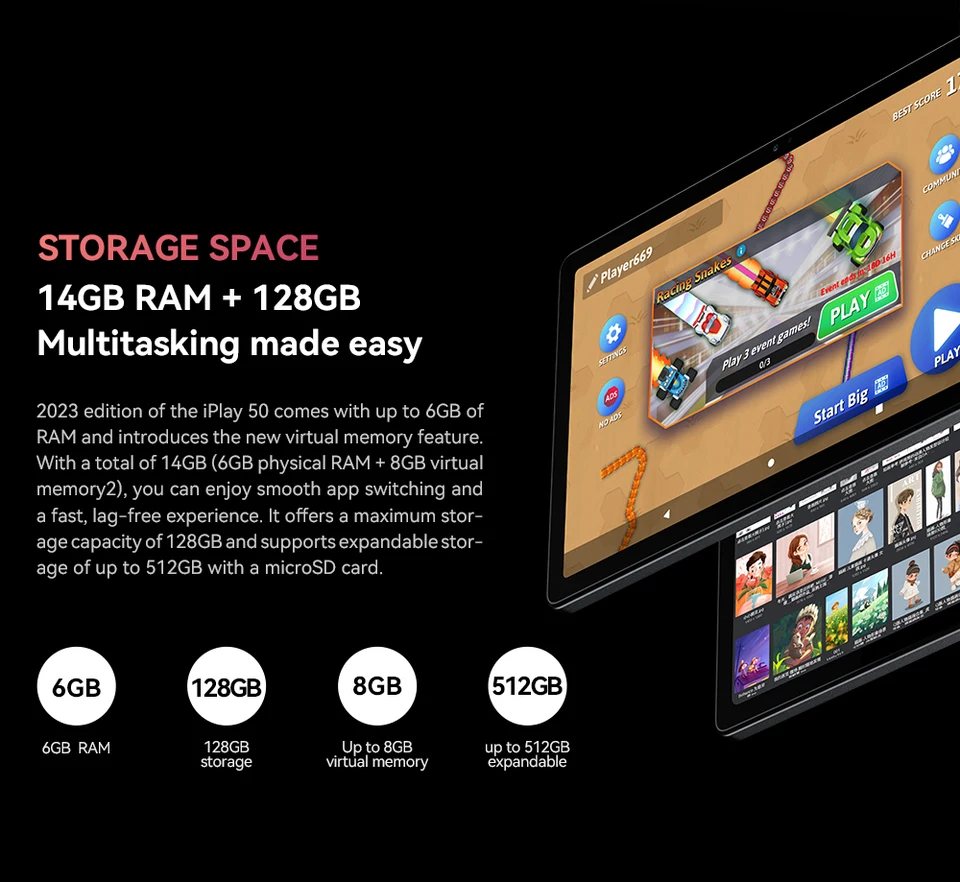 Alldocube-iPlay50タブレット,Android 14, 6GB RAM, 128GB ROM