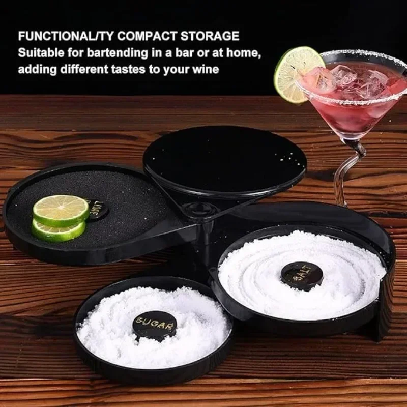 3 Tier Rotating Salt Rimmer Box Bar Wine Accessory Cocktail Mixing Salt Box Container and Sugar Rimmer Bar Bartender Tool