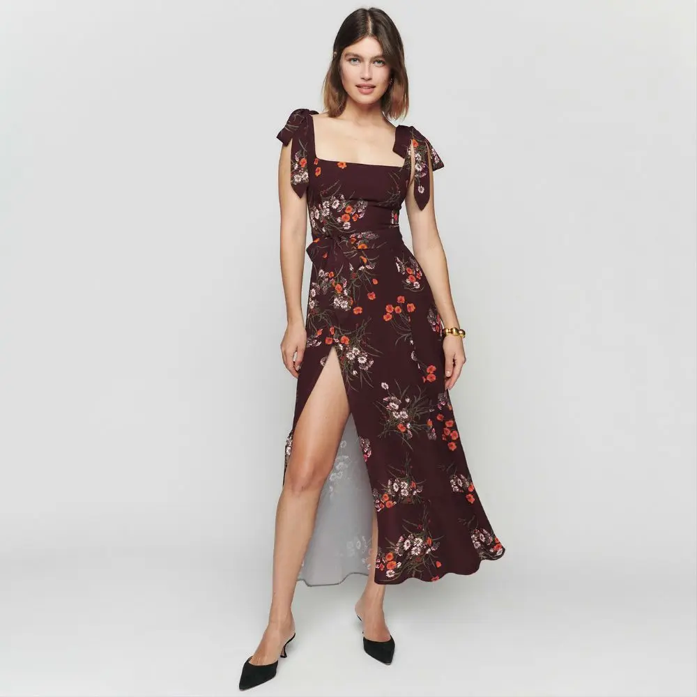 

Summer Sexy Strap Slit Dress Fashion Floral Lace-Up Strapless Midi Dress Floral Print Slit Strap Dress Women's Sweet Style Wear