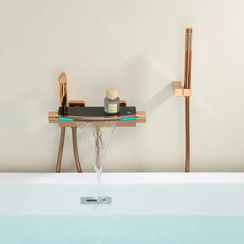 Description Picture 3 of item3 function bathtub faucet cold and hot thermostatic faucet water led bath faucet bathtub mixer water constant  tap