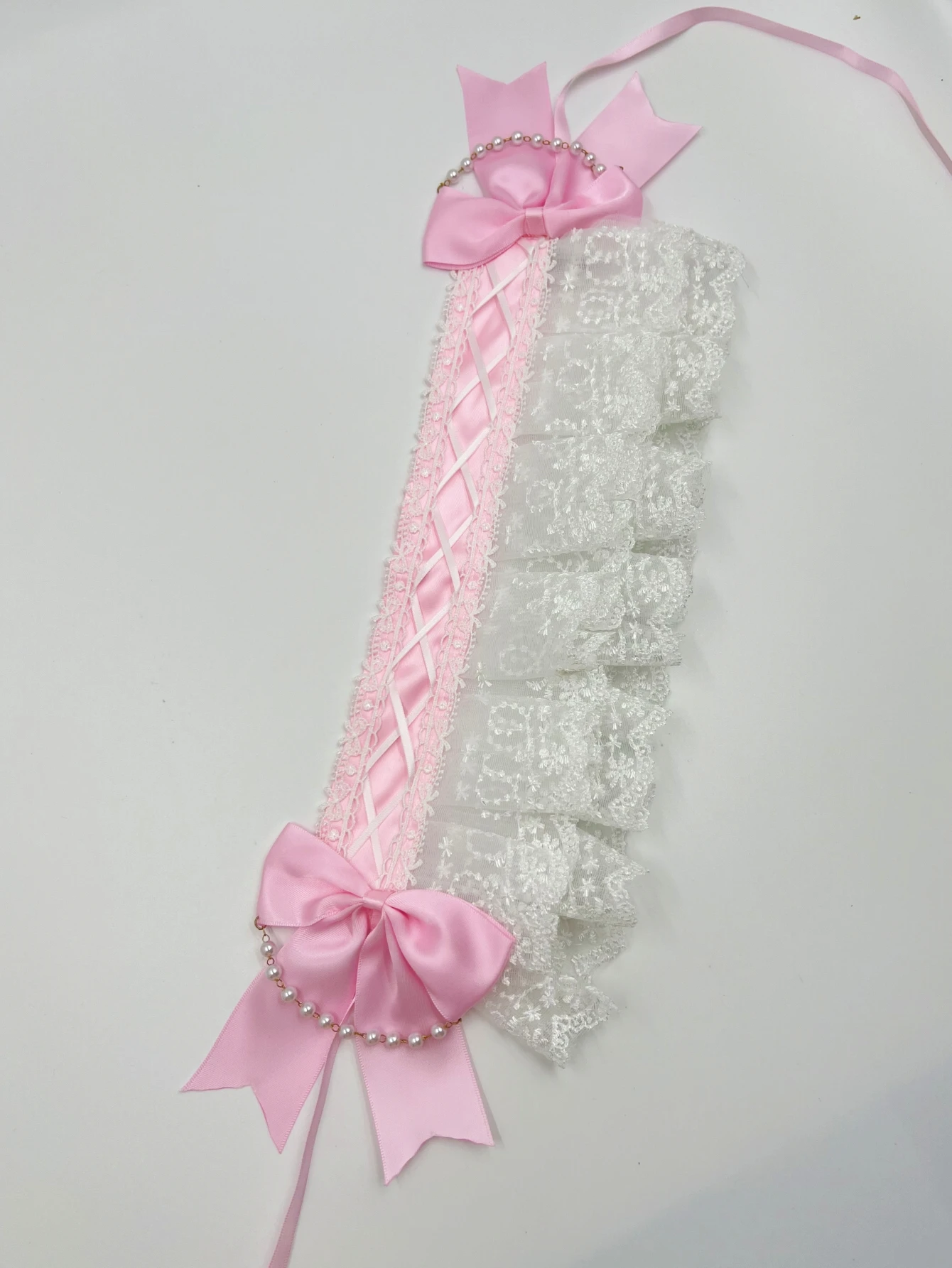 Lolita Süße Frauen Stirnband Kontrast Farbe Rüschen Spitze Band Schleife Haarband Mit Haarnadeln Anime Maid Kopfschmuck – Detail 3