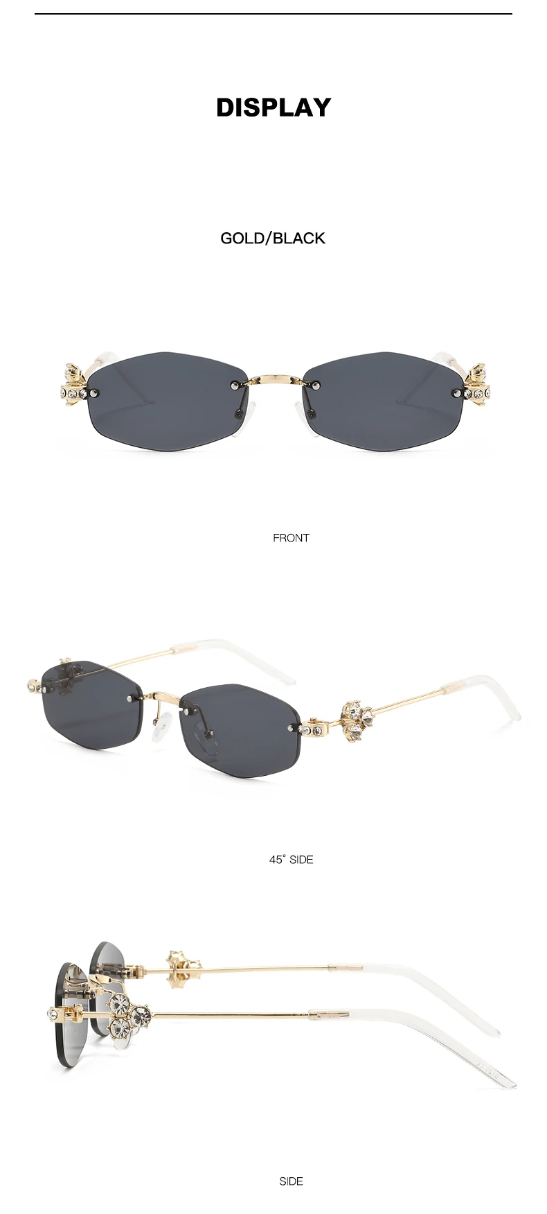 Luxus Randlose Polygon Diamant Sonnenbrille Frauen Retro Marke Design Metall Hohe Qualität Vintage Raute Minimalistischen Gläser – Detail 9