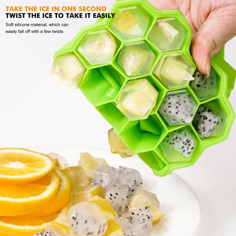 37 Cavity Honeycomb Ice Cube Trays Reusable Silicone Ice Cube Mold BPA Free Maker with Removable Lids